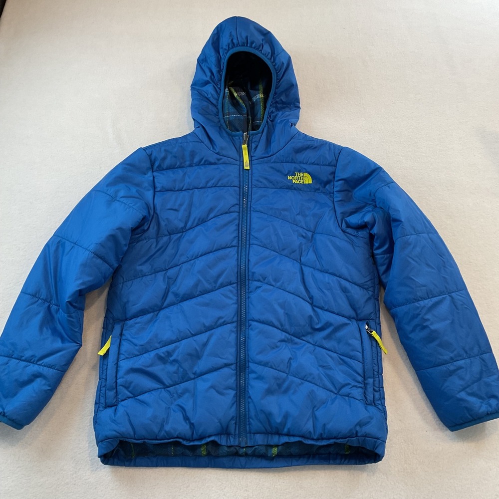 The North Face Boys Blue Reversible Perrito Hooded Puffer Jacket L 14/16